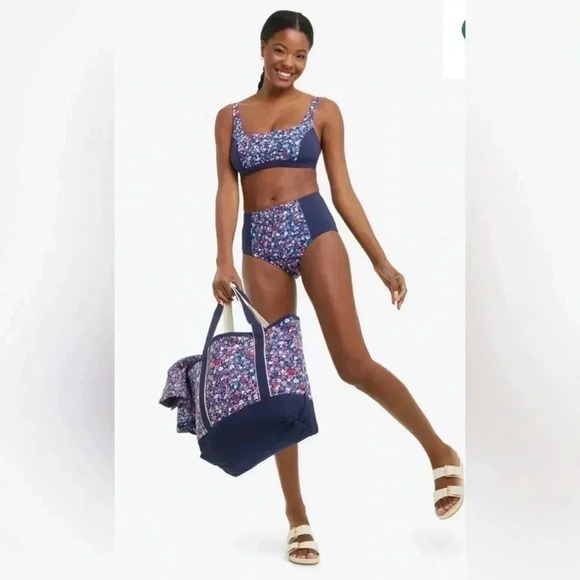 Lands’ End X Draper James Navy Floral Square Neck 2-Pc Swimsuit Size 2 Size 4 - Picture 7 of 7